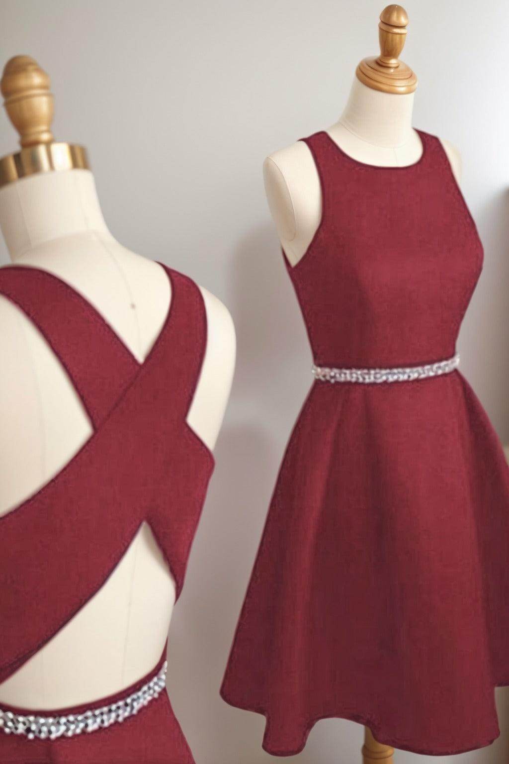 A-Line Tea Length Satin Homecoming Dresses CS0522