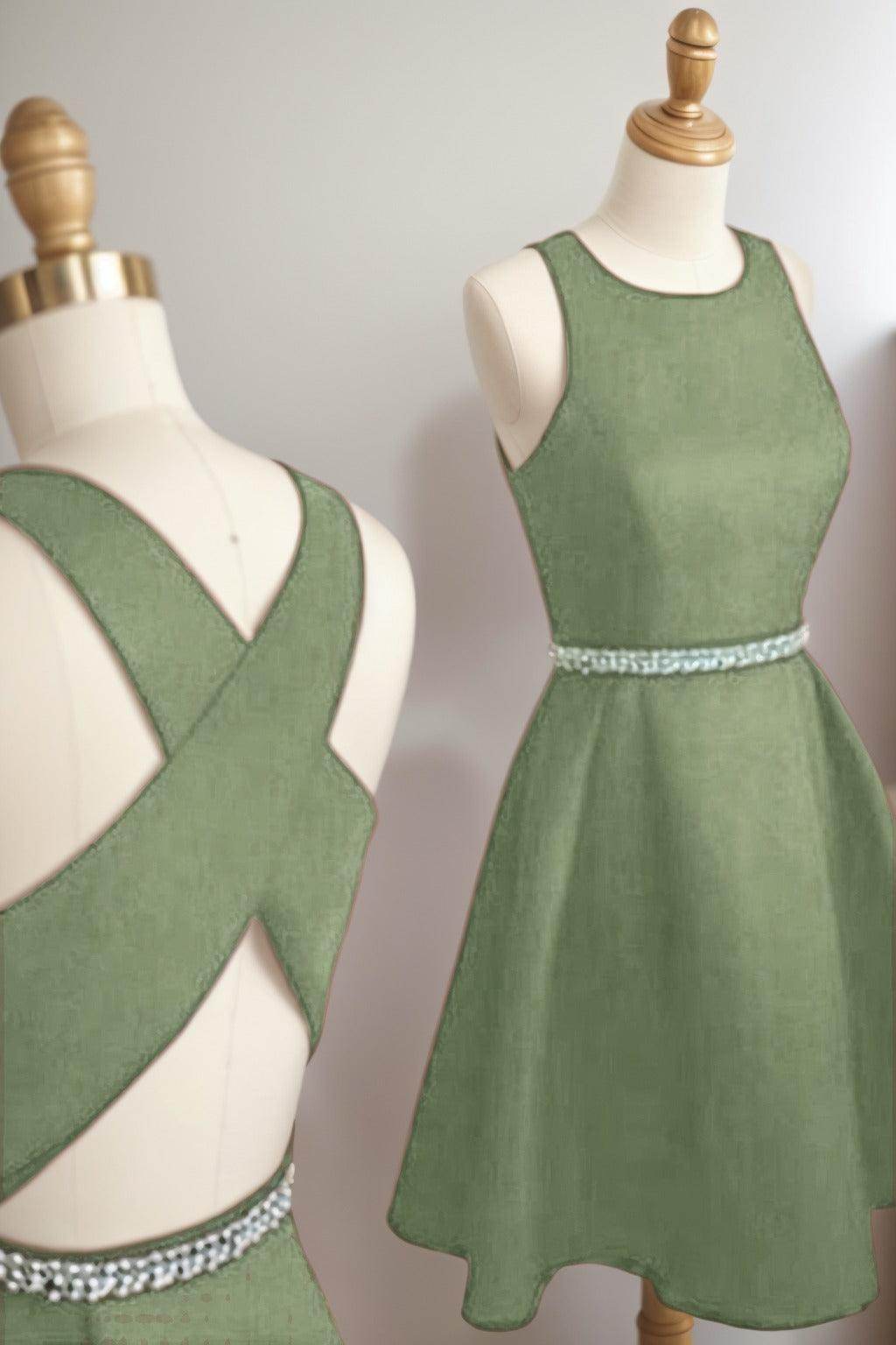 A-Line Tea Length Satin Homecoming Dresses CS0522