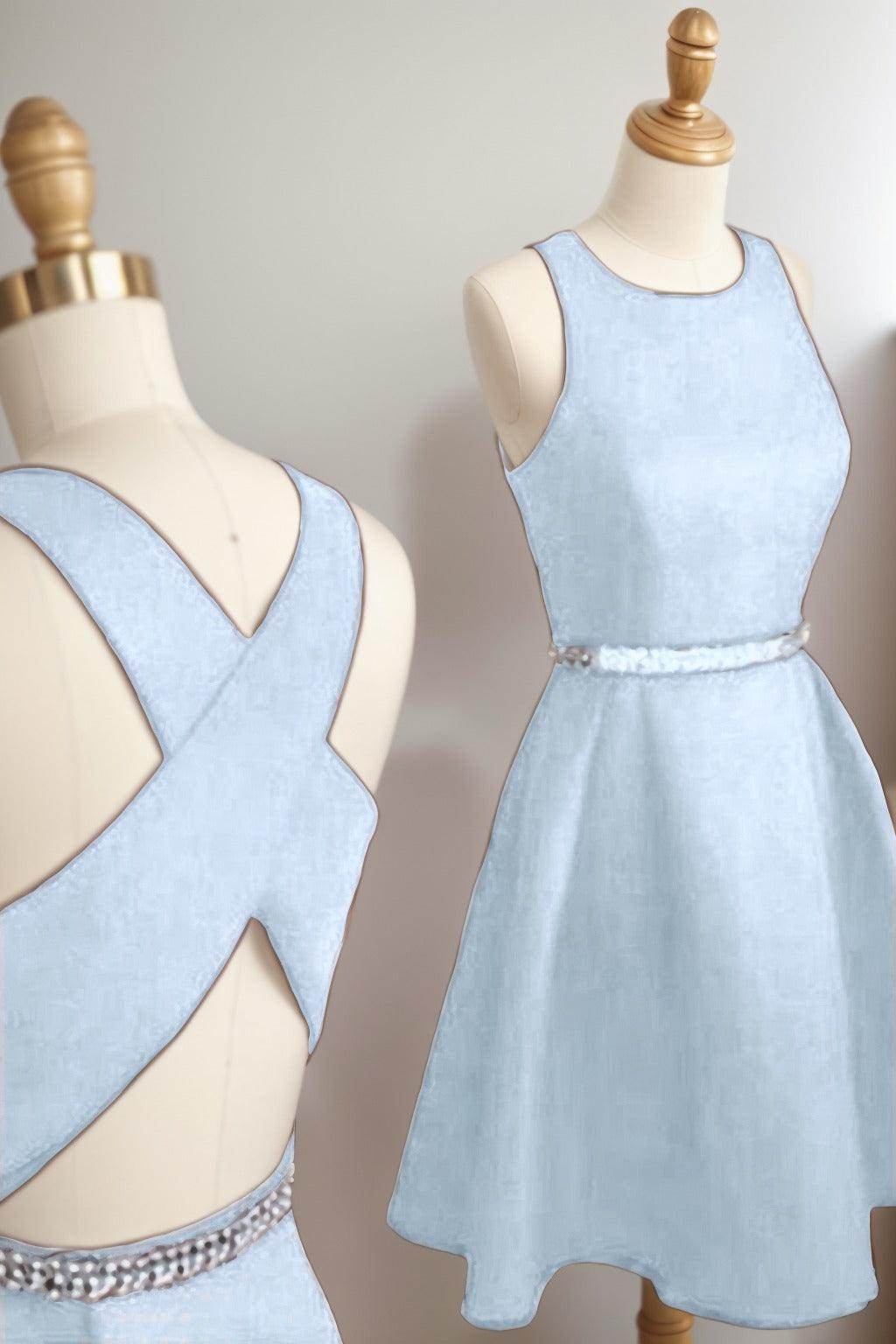 A-Line Tea Length Satin Homecoming Dresses CS0522