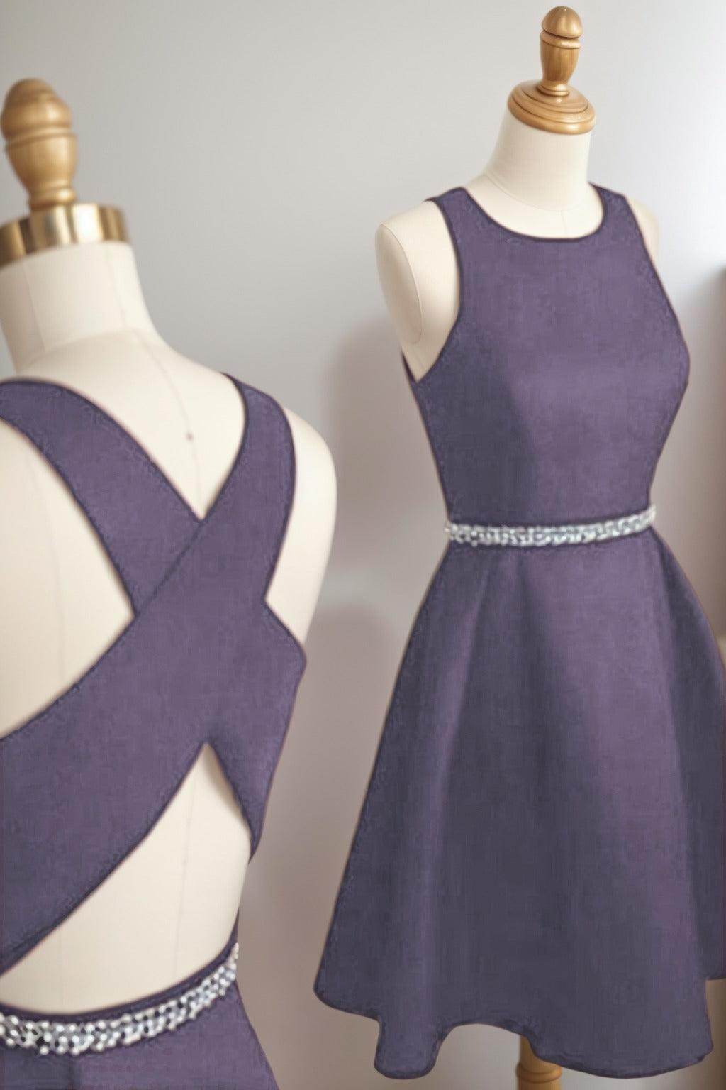 A-Line Tea Length Satin Homecoming Dresses CS0522