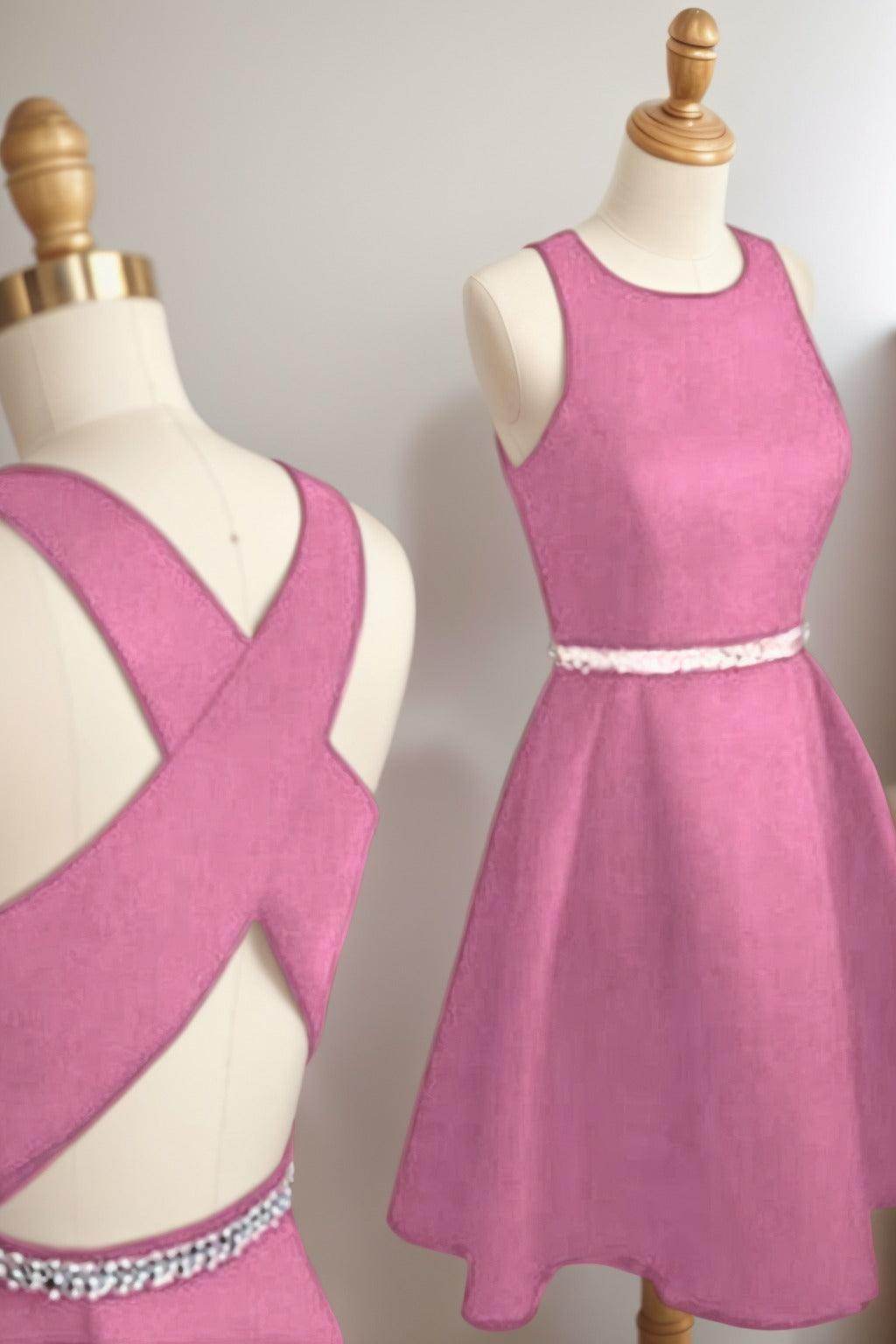 A-Line Tea Length Satin Homecoming Dresses CS0522