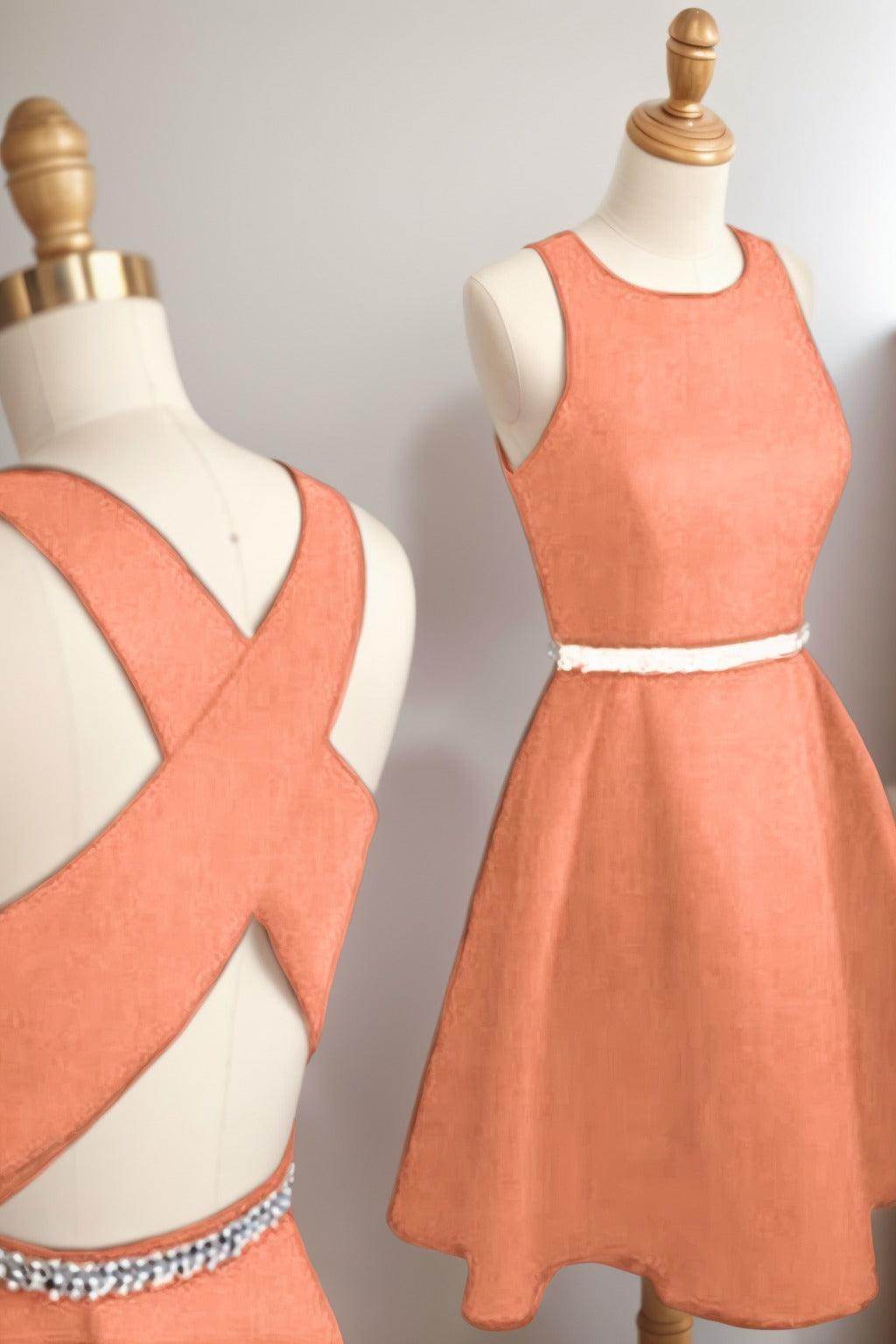 A-Line Tea Length Satin Homecoming Dresses CS0522