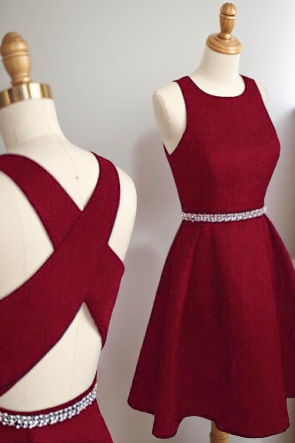 A-Line Tea Length Satin Homecoming Dresses CS0522