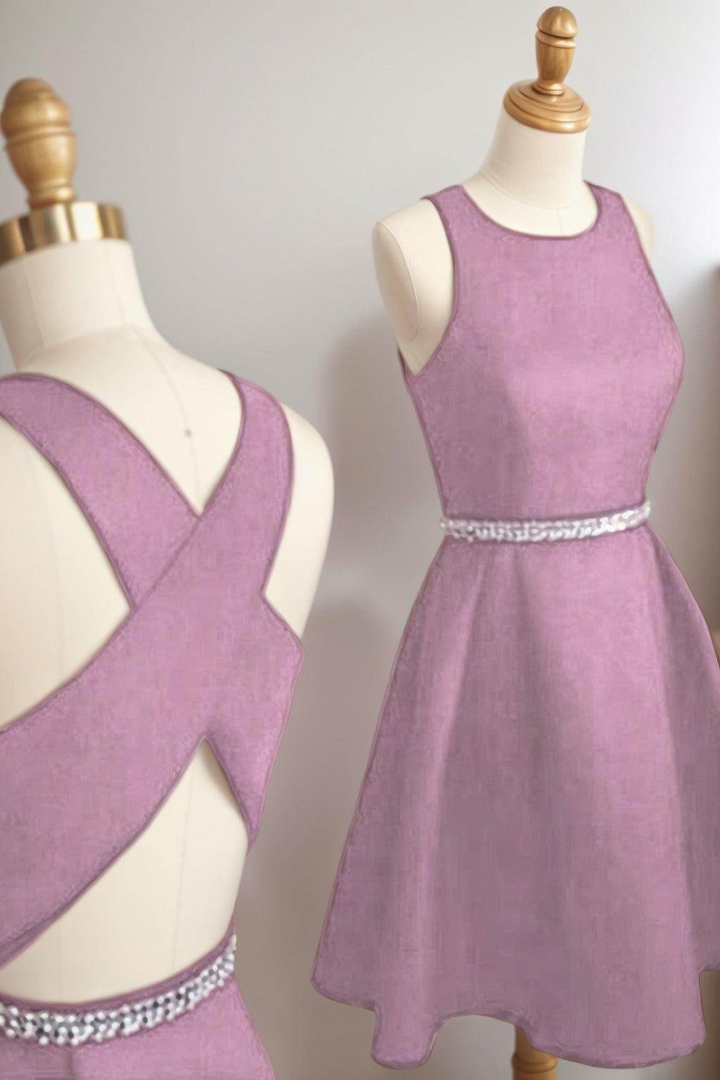 A-Line Tea Length Satin Homecoming Dresses CS0522