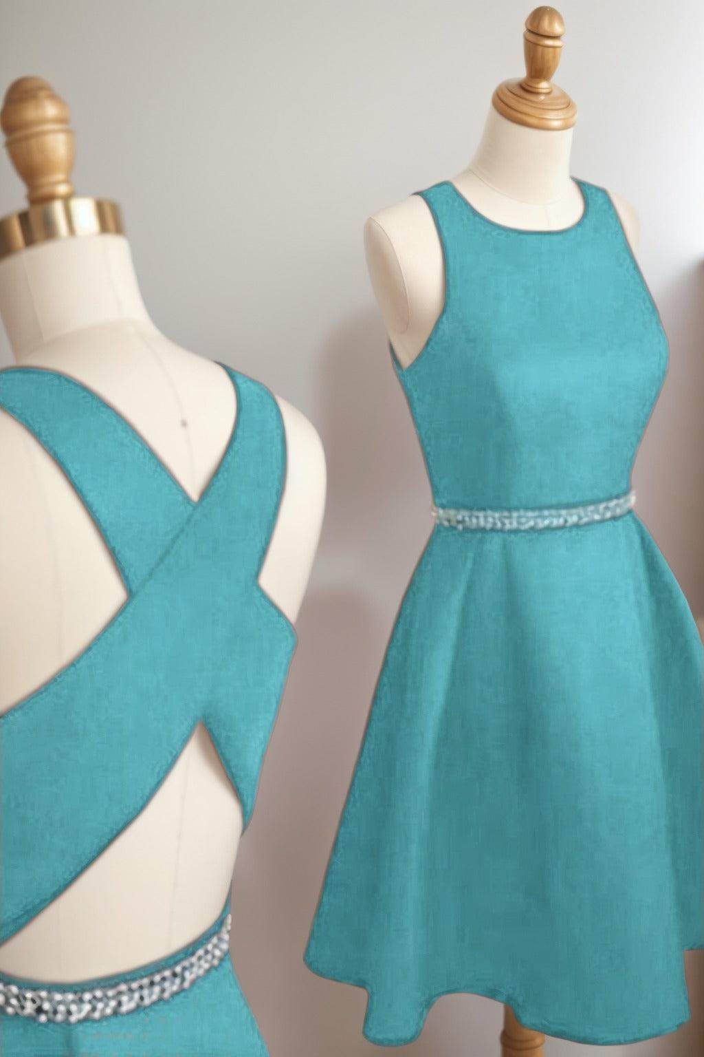 A-Line Tea Length Satin Homecoming Dresses CS0522