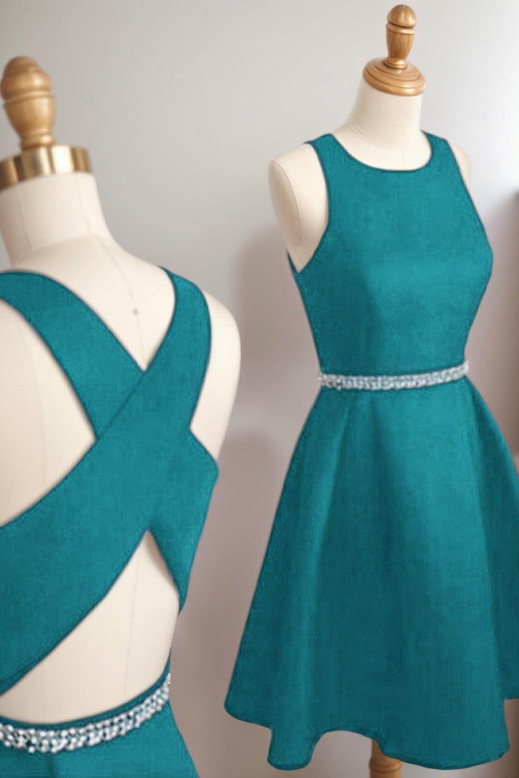 A-Line Tea Length Satin Homecoming Dresses CS0522