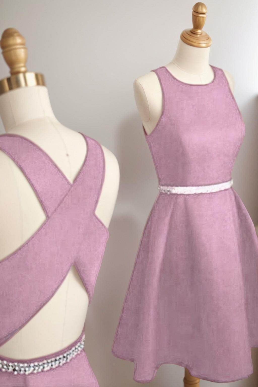 A-Line Tea Length Satin Homecoming Dresses CS0522