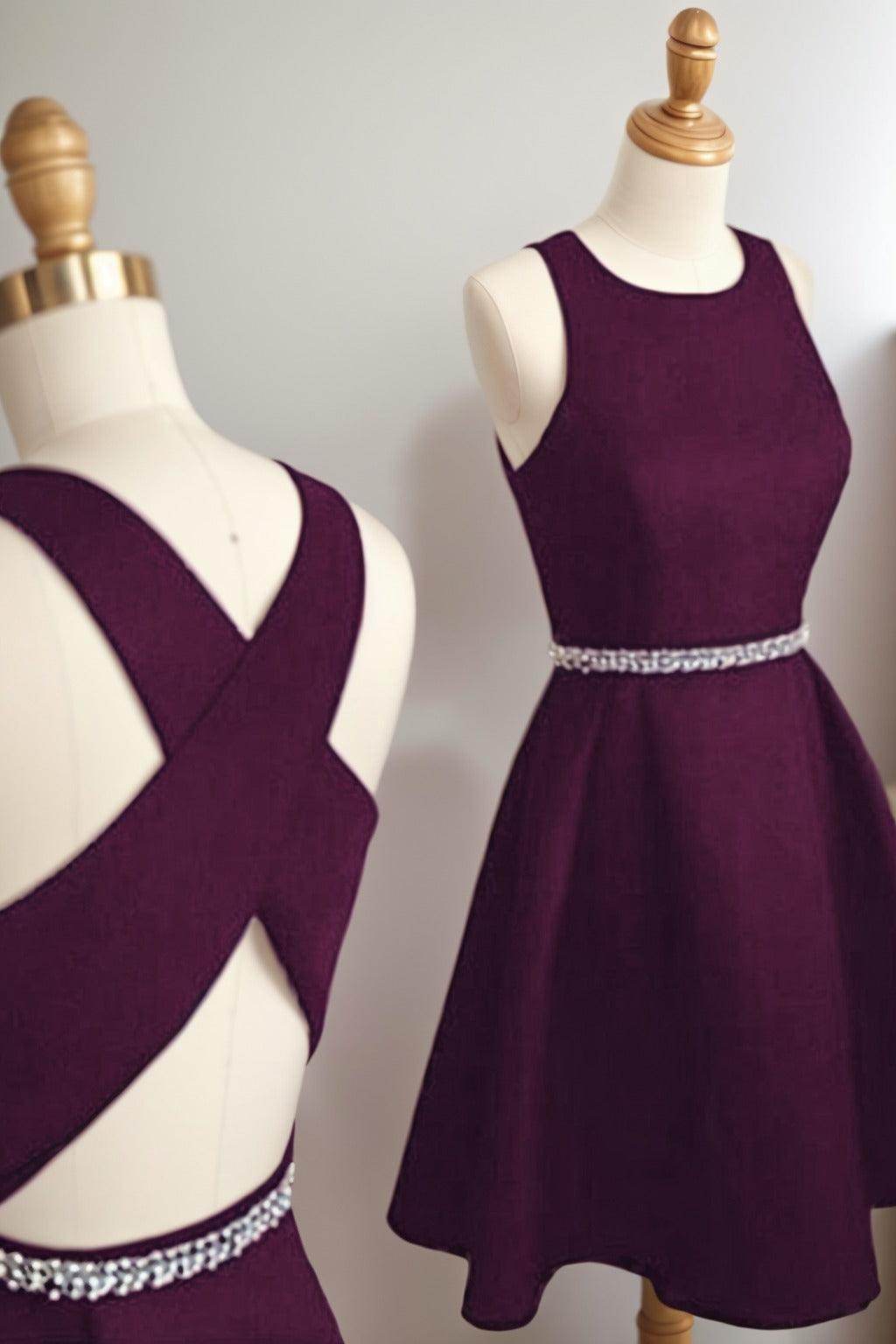 A-Line Tea Length Satin Homecoming Dresses CS0522
