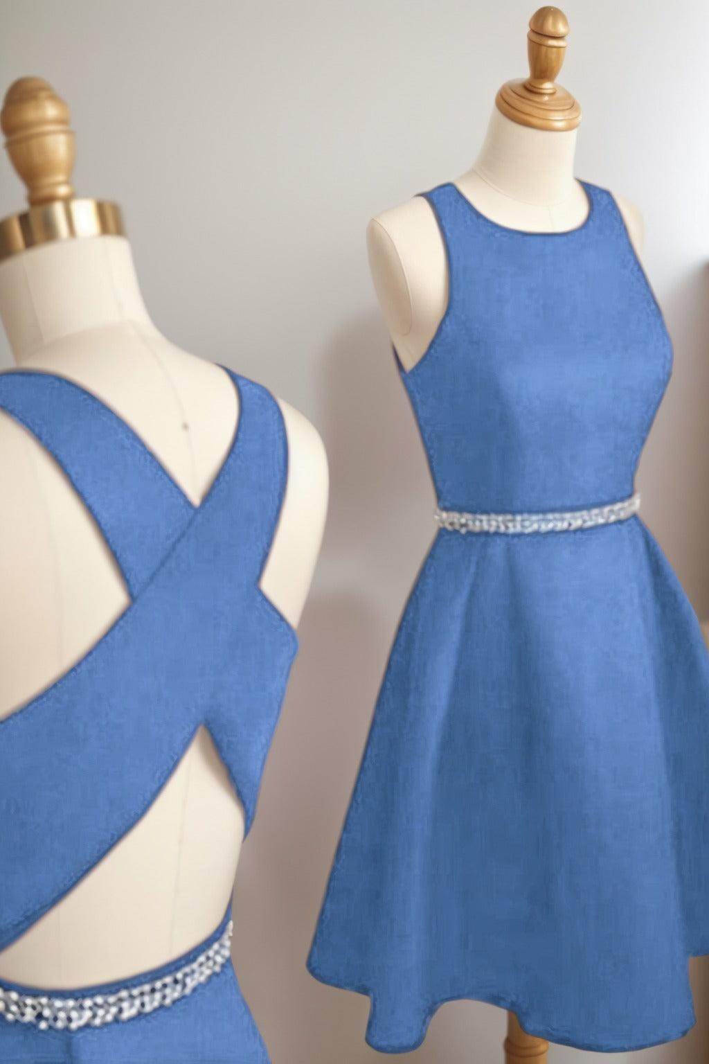 A-Line Tea Length Satin Homecoming Dresses CS0522