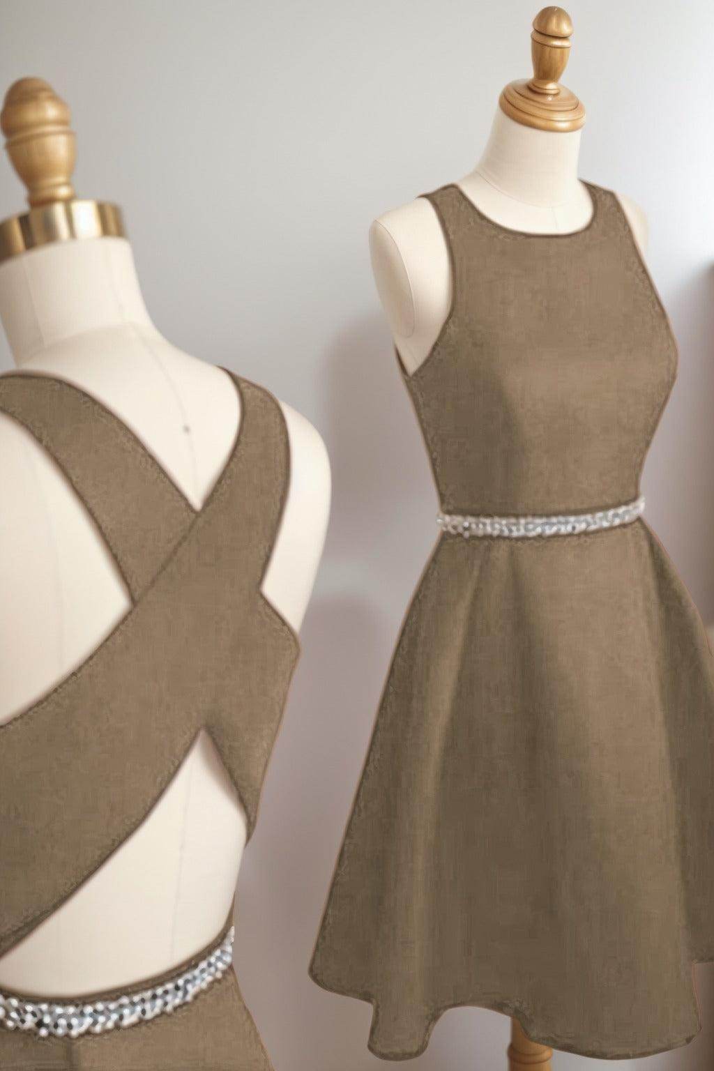 A-Line Tea Length Satin Homecoming Dresses CS0522