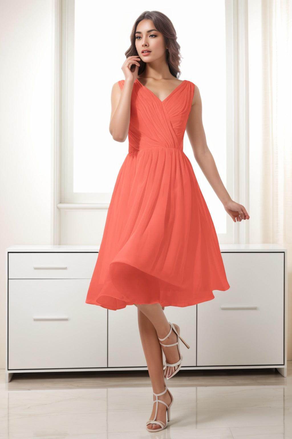 A-Line Tea Length Chiffon Homecoming Dresses CS0528