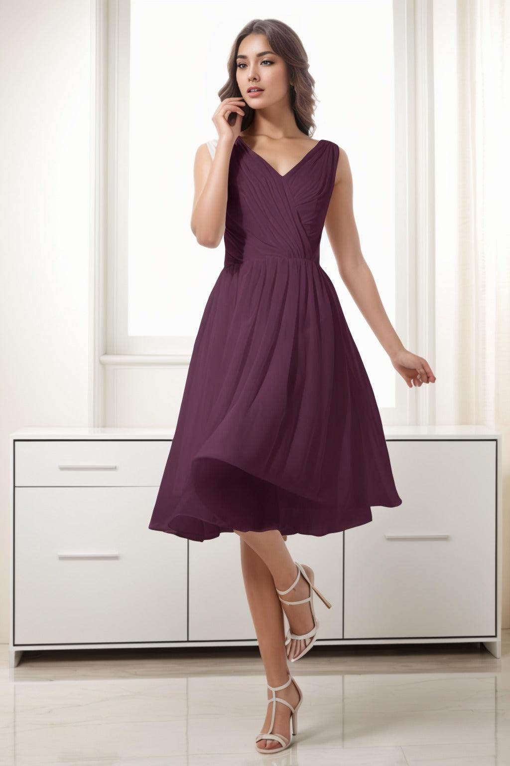 A-Line Tea Length Chiffon Homecoming Dresses CS0528