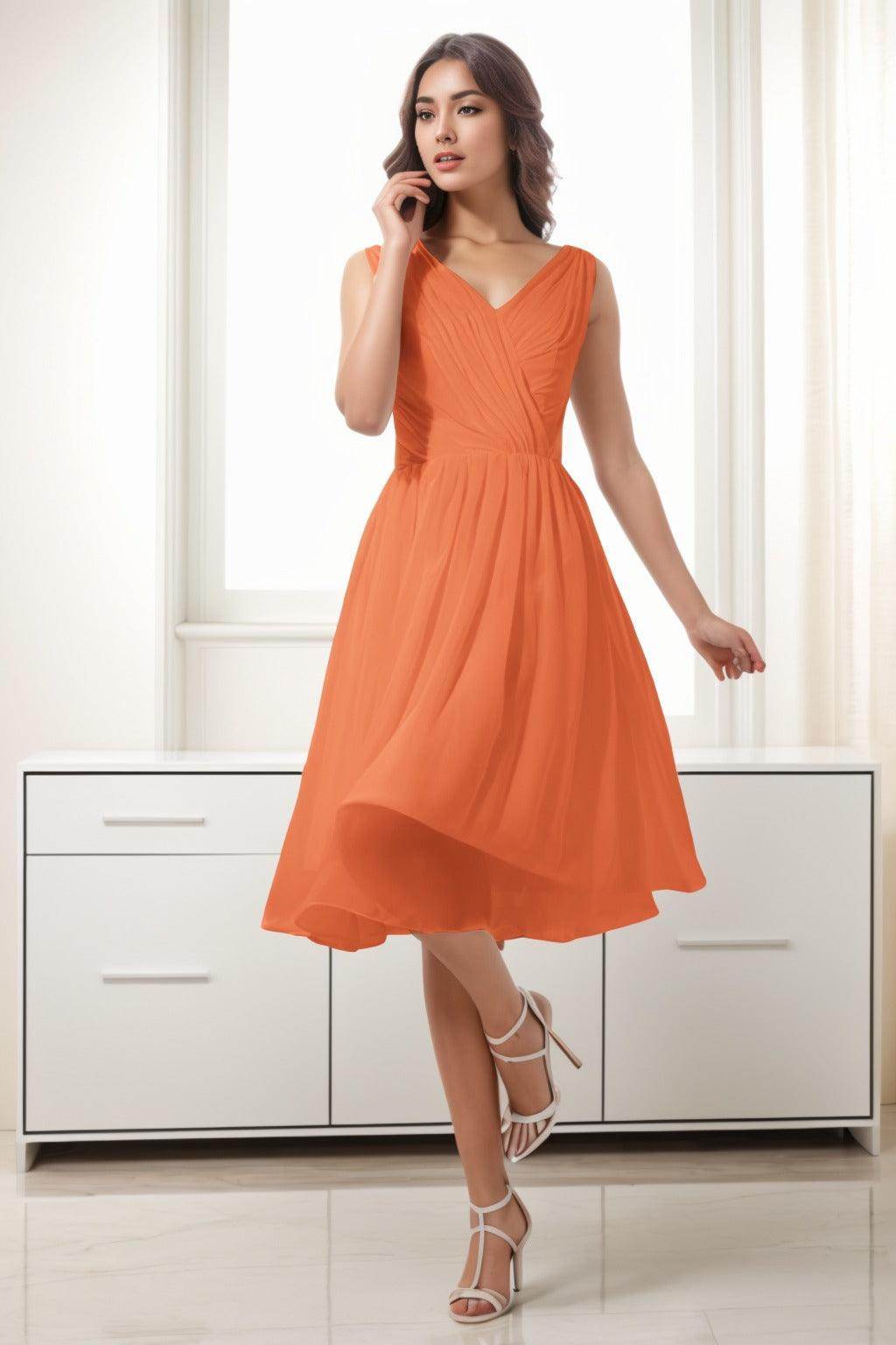 A-Line Tea Length Chiffon Homecoming Dresses CS0528