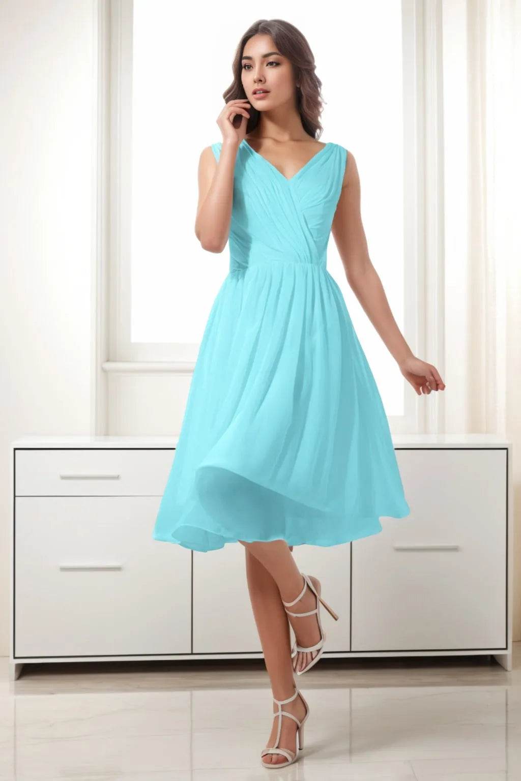 A-Line Tea Length Chiffon Homecoming Dresses CS0528