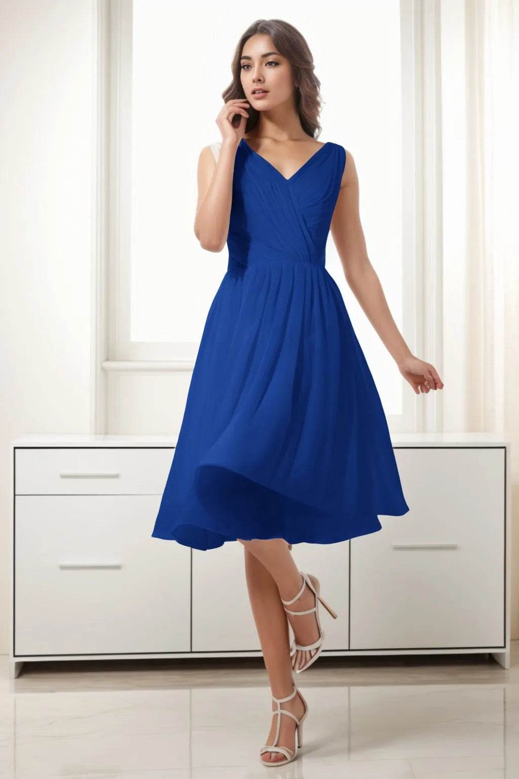 A-Line Tea Length Chiffon Homecoming Dresses CS0528