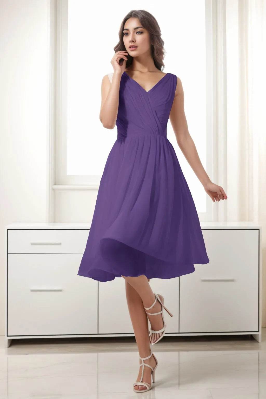A-Line Tea Length Chiffon Homecoming Dresses CS0528