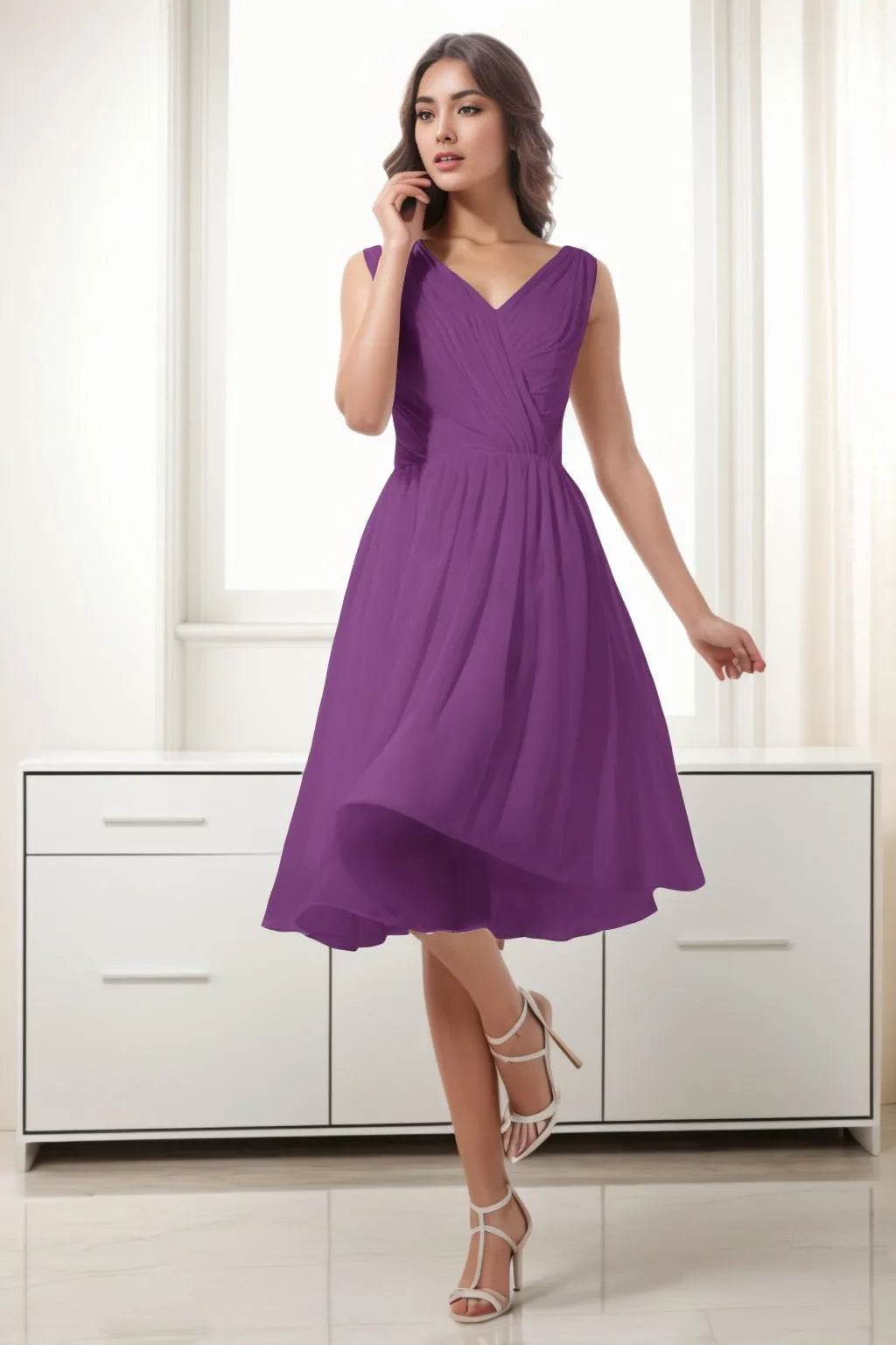 A-Line Tea Length Chiffon Homecoming Dresses CS0528