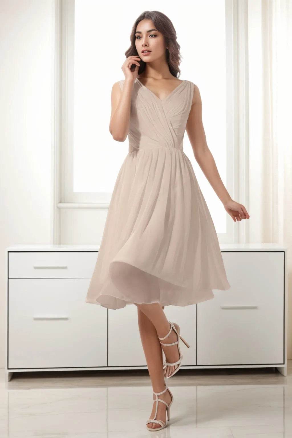 A-Line Tea Length Chiffon Homecoming Dresses CS0528