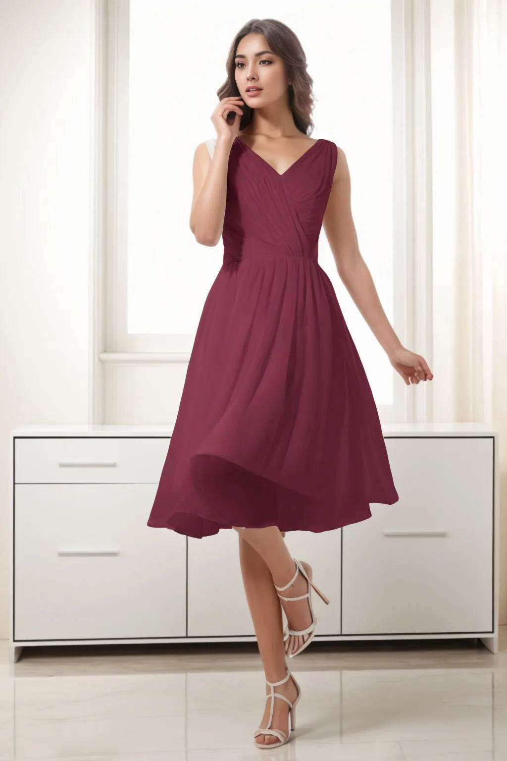 A-Line Tea Length Chiffon Homecoming Dresses CS0528
