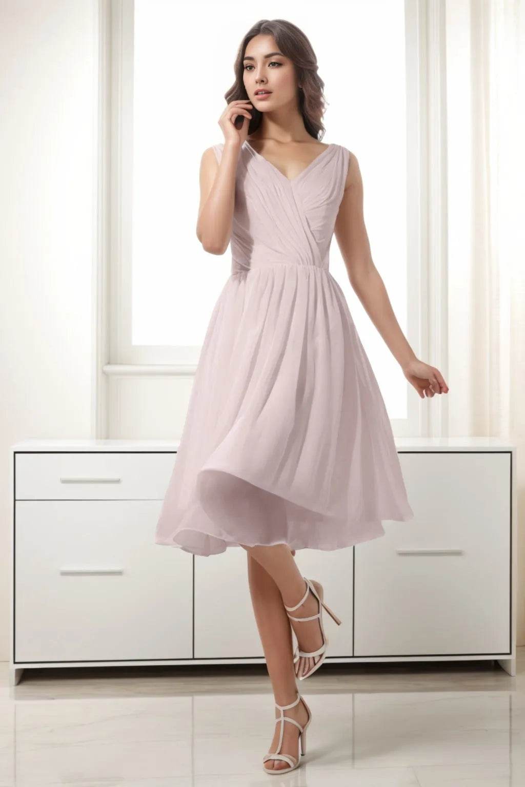 A-Line Tea Length Chiffon Homecoming Dresses CS0528