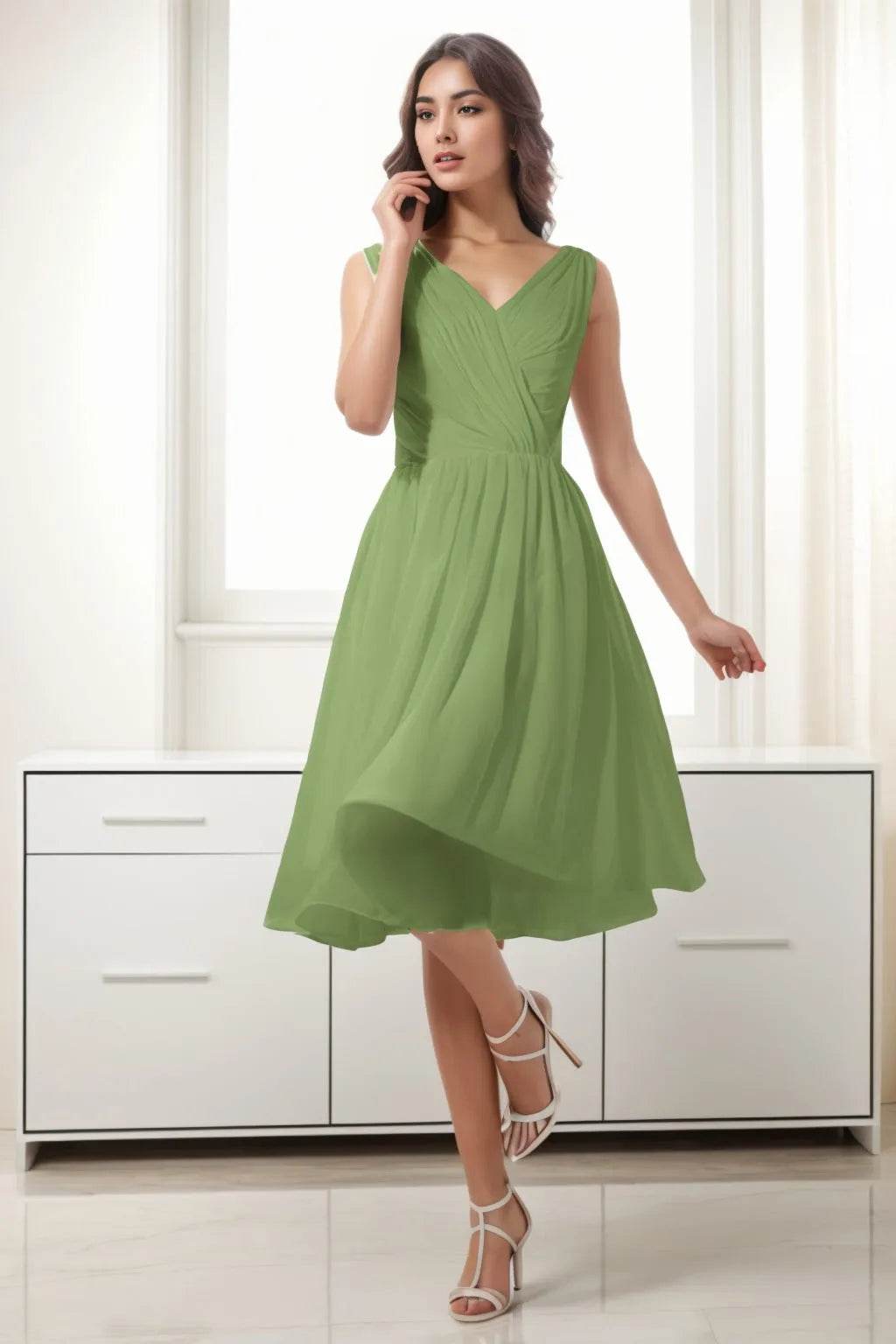 A-Line Tea Length Chiffon Homecoming Dresses CS0528