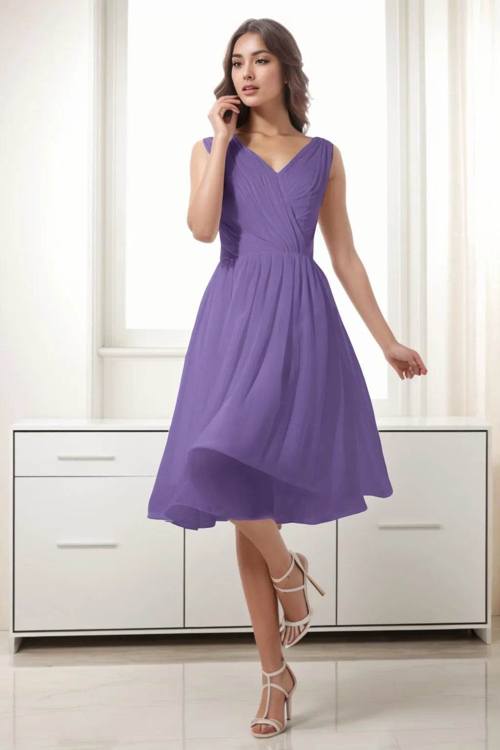 A-Line Tea Length Chiffon Homecoming Dresses CS0528