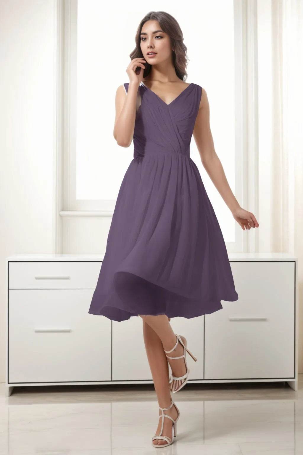 A-Line Tea Length Chiffon Homecoming Dresses CS0528