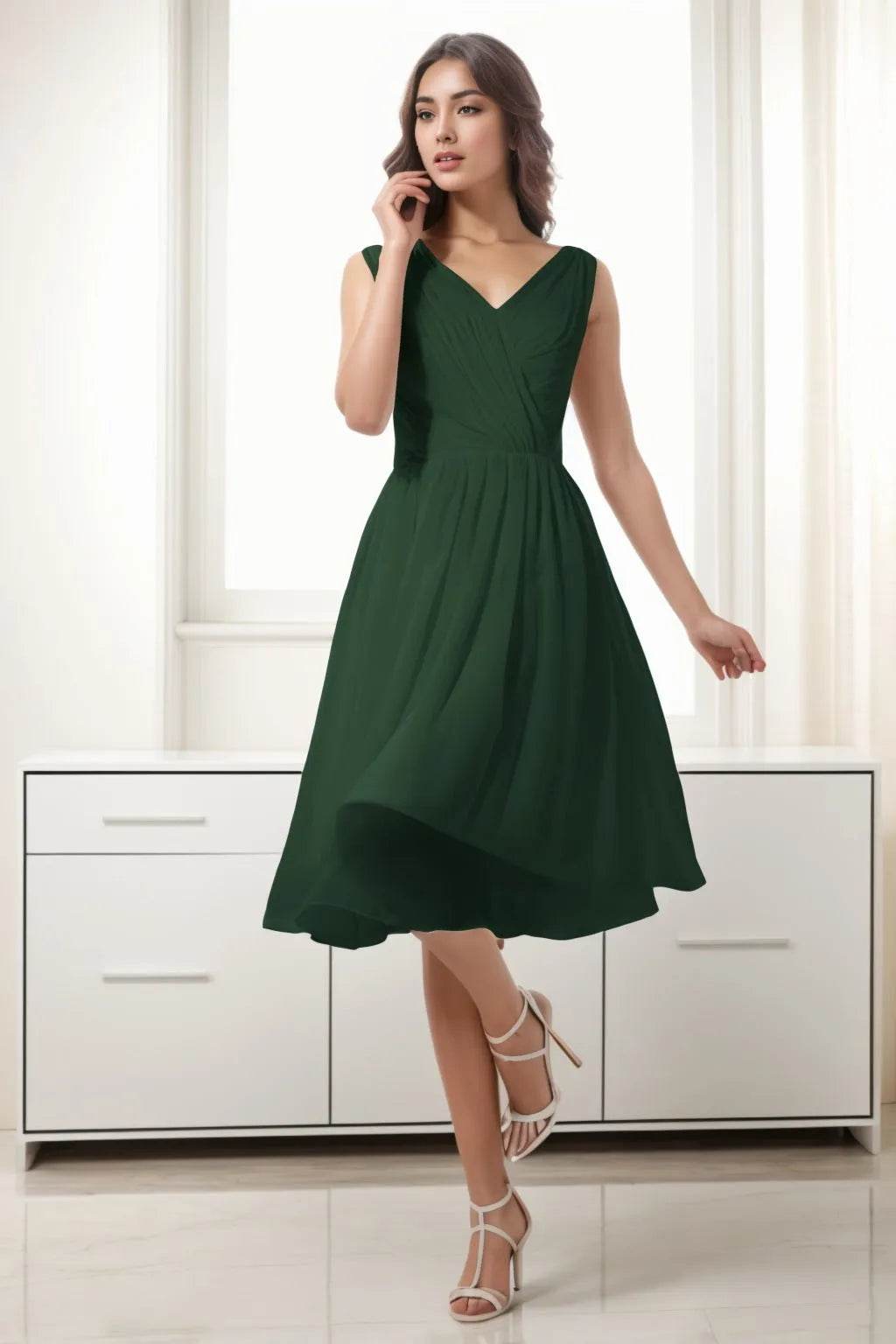 A-Line Tea Length Chiffon Homecoming Dresses CS0528
