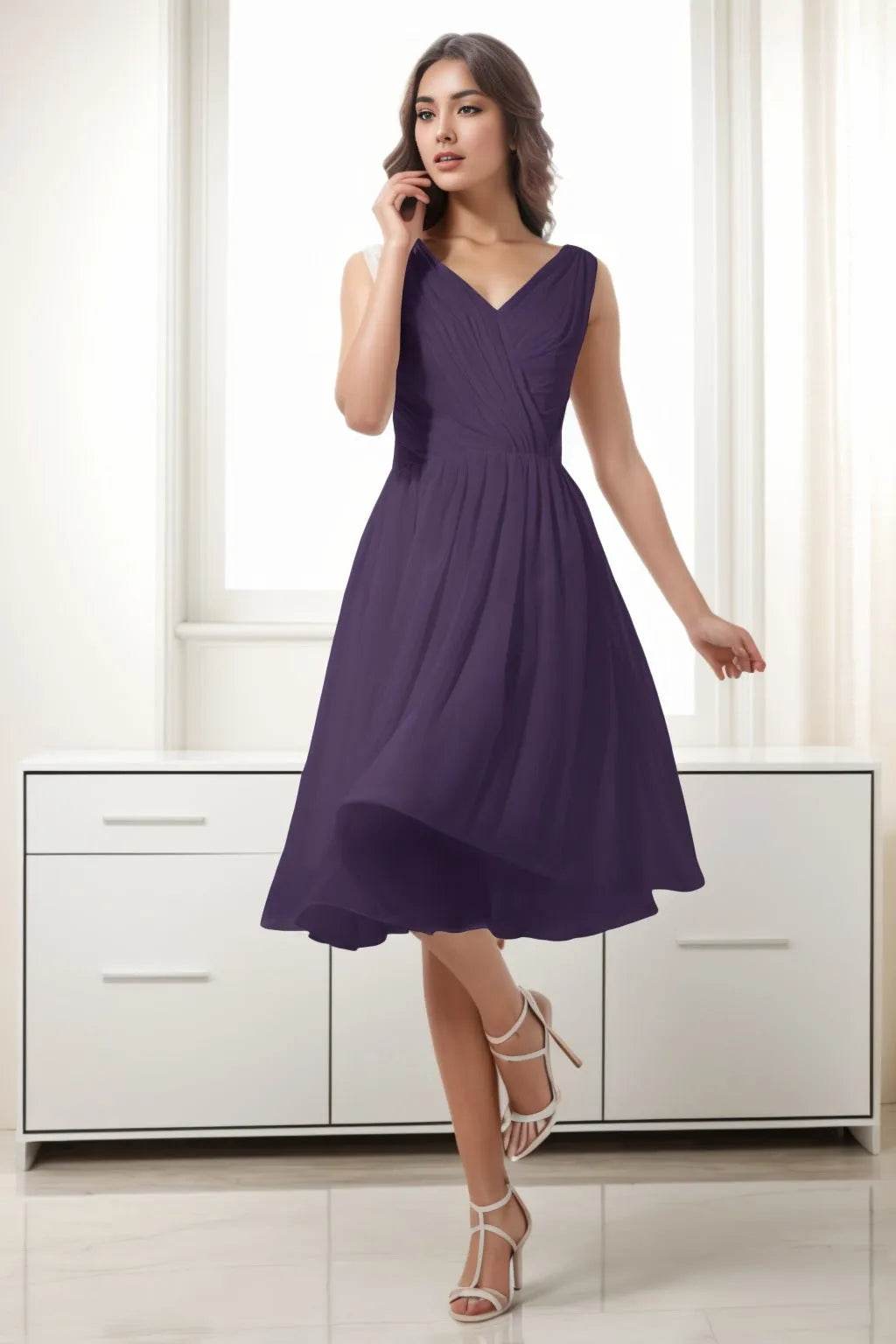 A-Line Tea Length Chiffon Homecoming Dresses CS0528