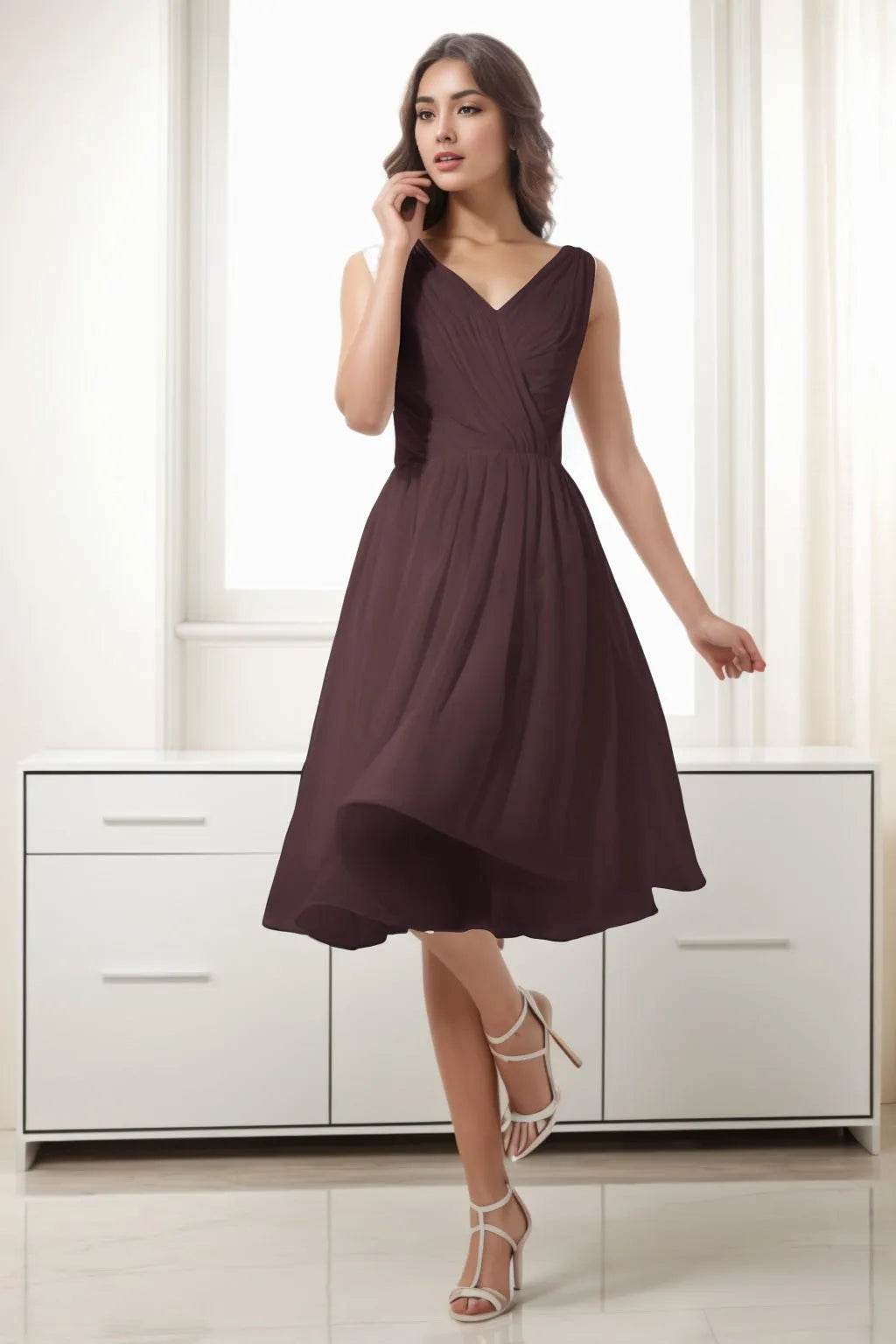 A-Line Tea Length Chiffon Homecoming Dresses CS0528