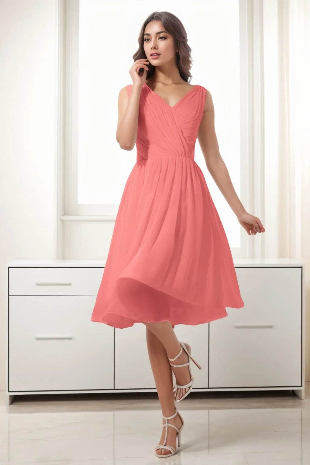 A-Line Tea Length Chiffon Homecoming Dresses CS0528