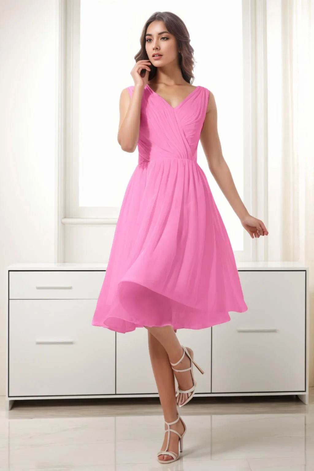 A-Line Tea Length Chiffon Homecoming Dresses CS0528