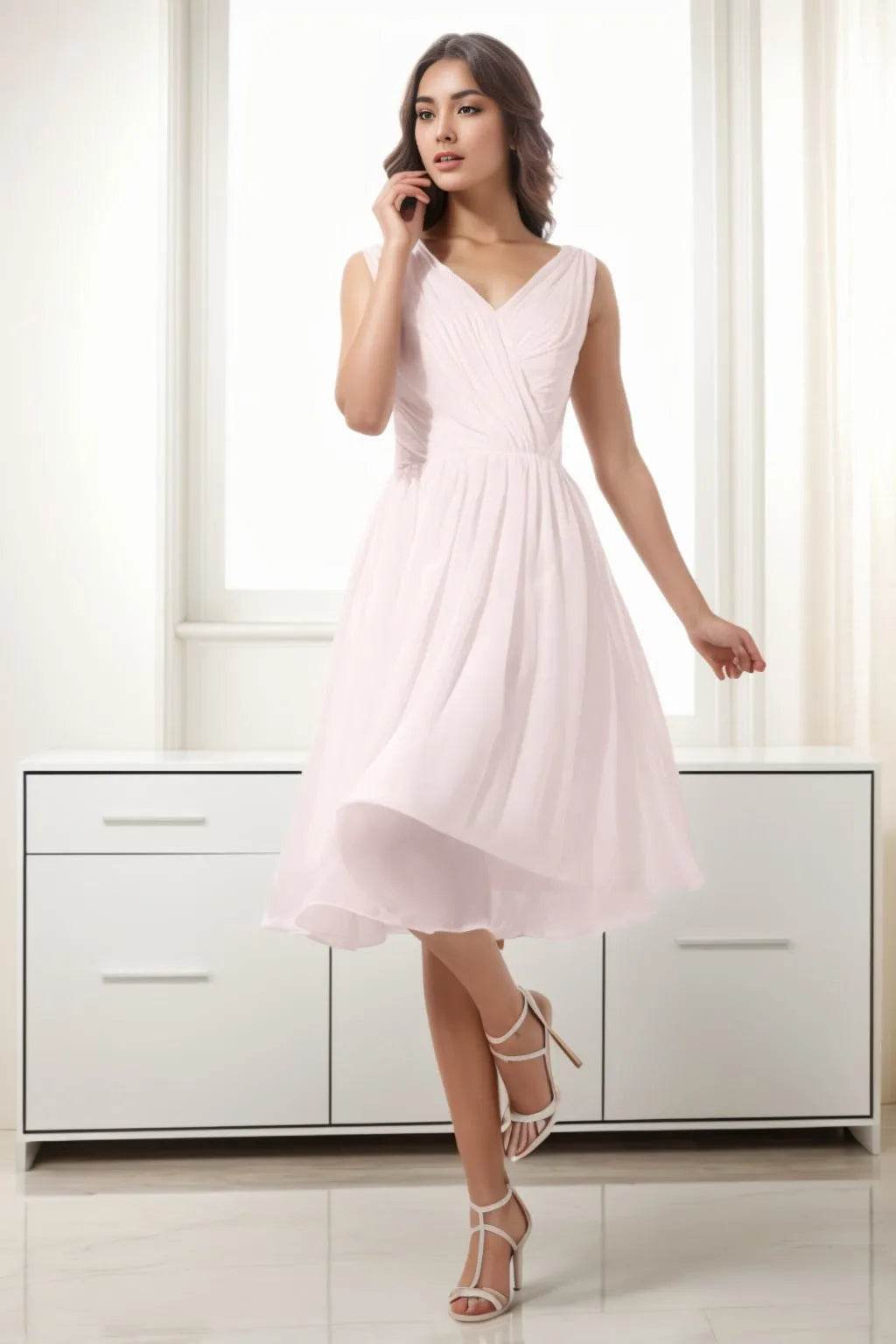 A-Line Tea Length Chiffon Homecoming Dresses CS0528