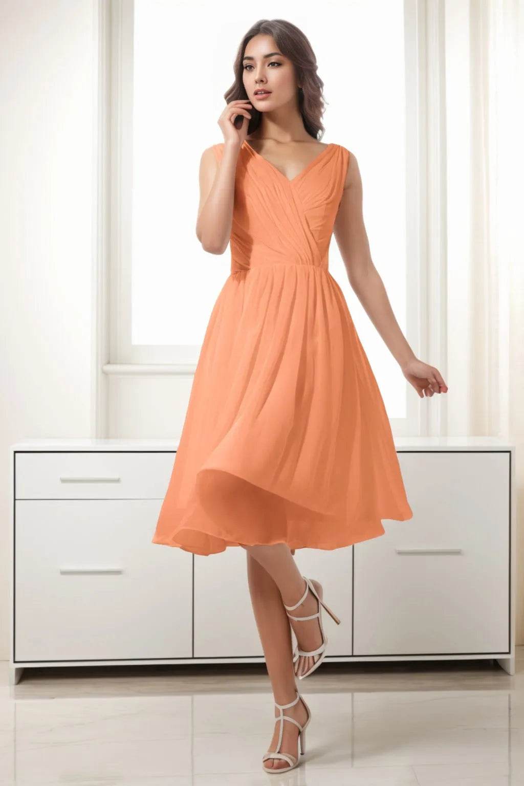 A-Line Tea Length Chiffon Homecoming Dresses CS0528