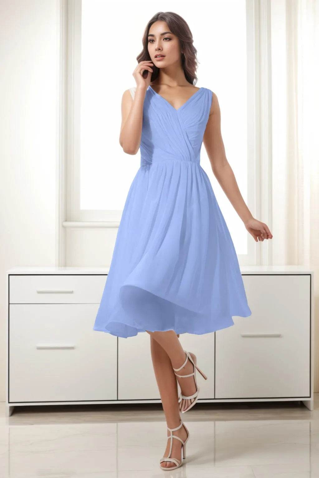 A-Line Tea Length Chiffon Homecoming Dresses CS0528