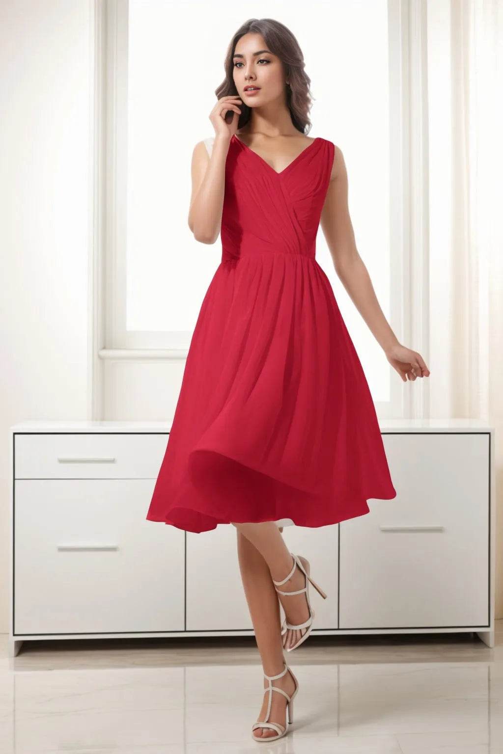 A-Line Tea Length Chiffon Homecoming Dresses CS0528