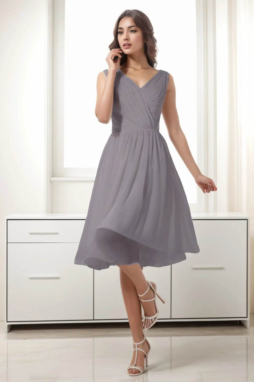 A-Line Tea Length Chiffon Homecoming Dresses CS0528