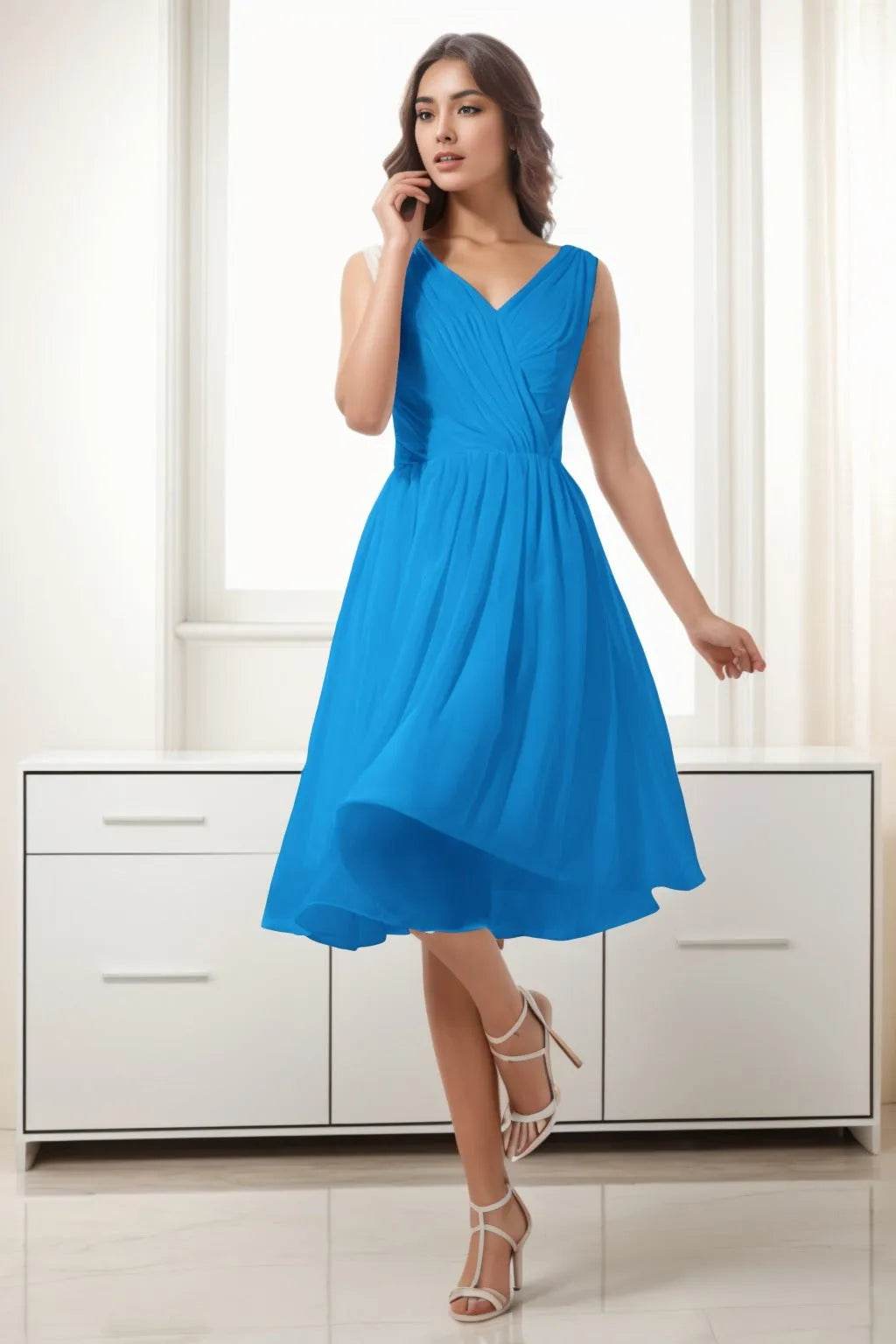 A-Line Tea Length Chiffon Homecoming Dresses CS0528