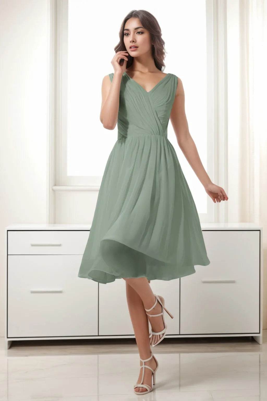 A-Line Tea Length Chiffon Homecoming Dresses CS0528