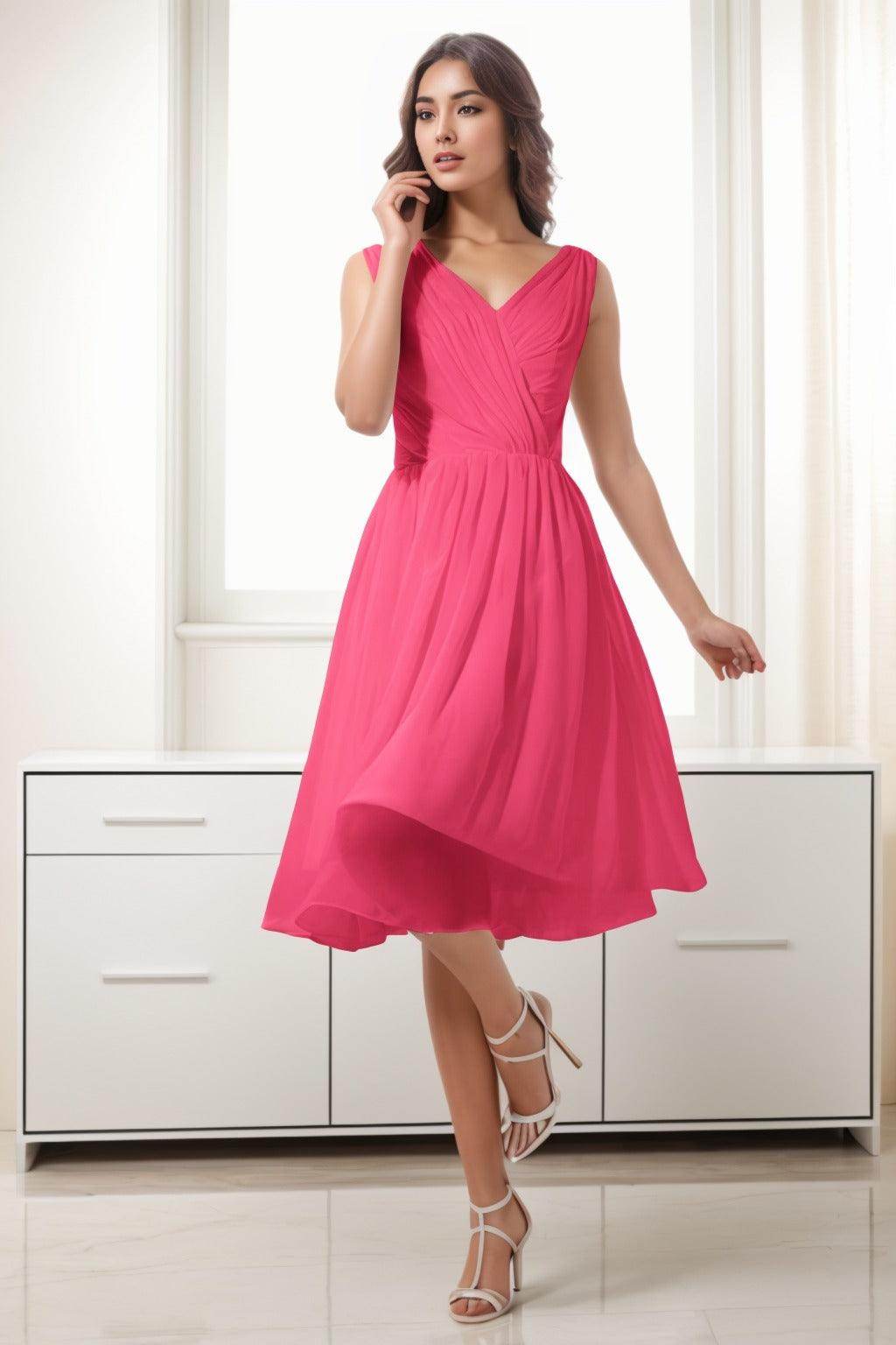 A-Line Tea Length Chiffon Homecoming Dresses CS0528