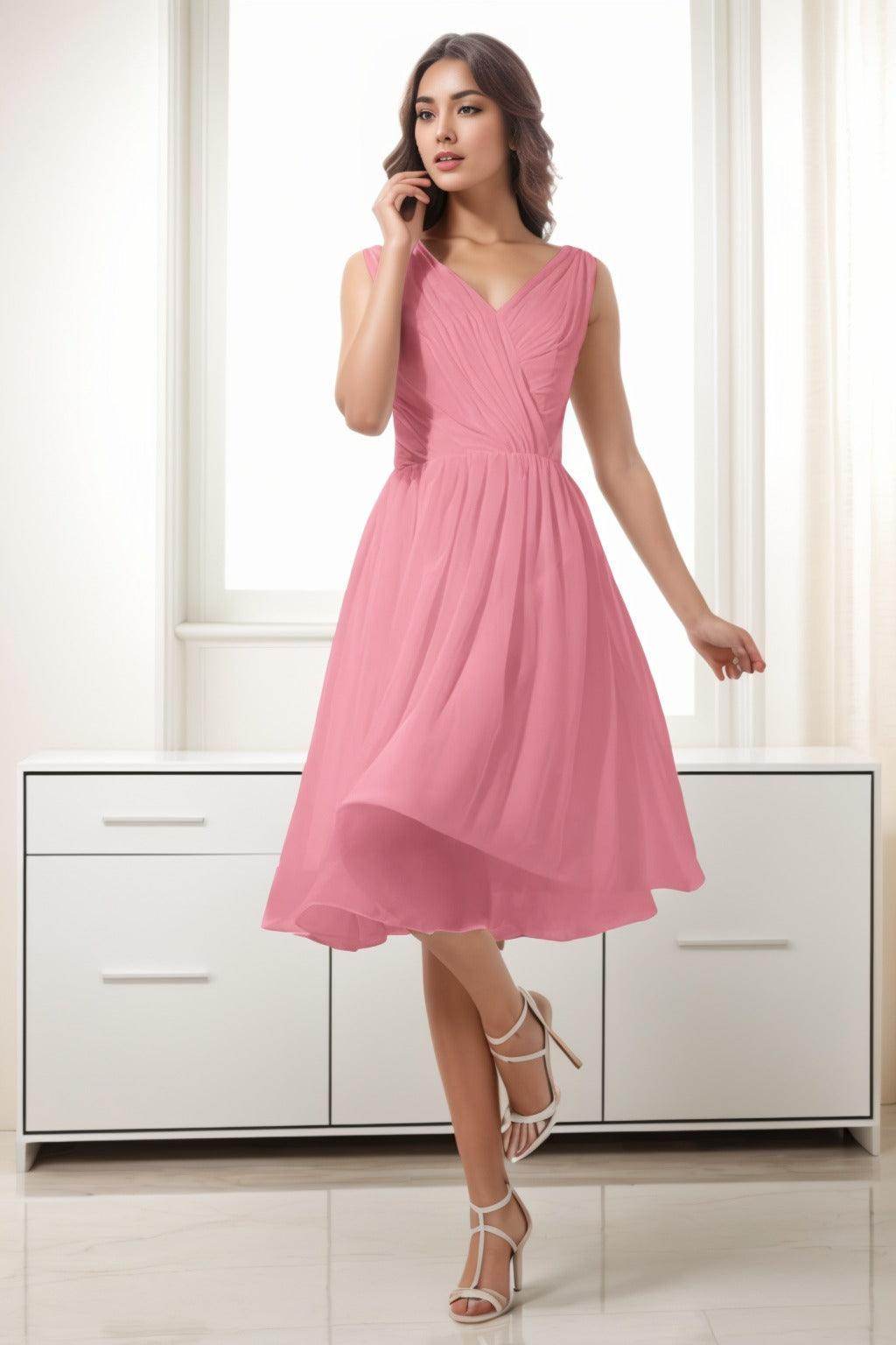 A-Line Tea Length Chiffon Homecoming Dresses CS0528