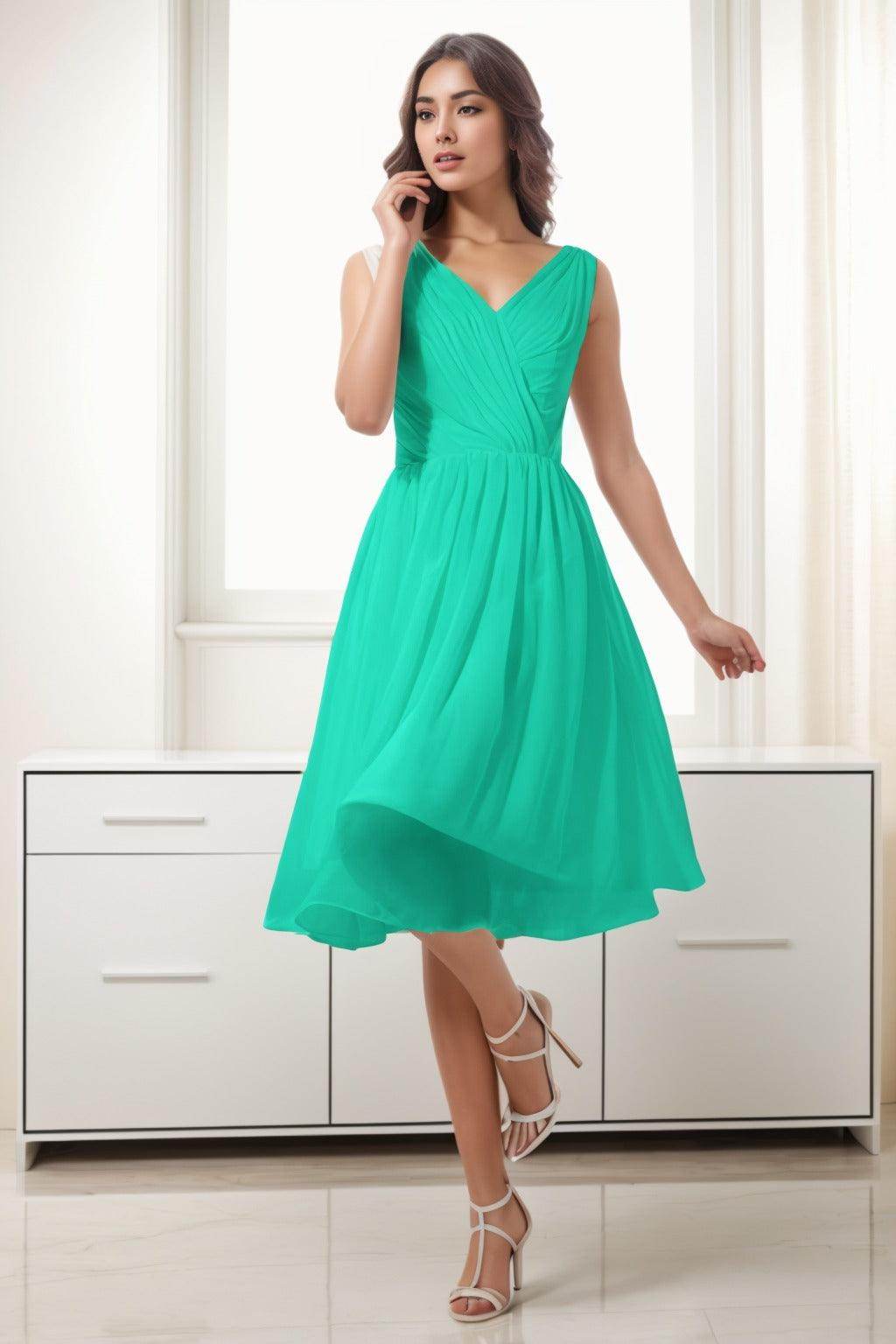 A-Line Tea Length Chiffon Homecoming Dresses CS0528