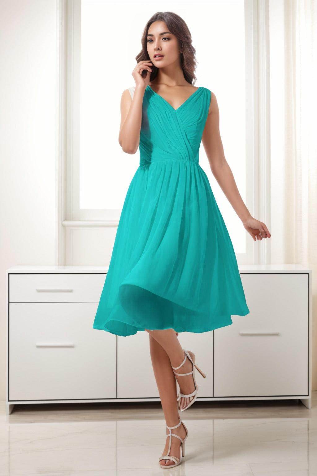 A-Line Tea Length Chiffon Homecoming Dresses CS0528