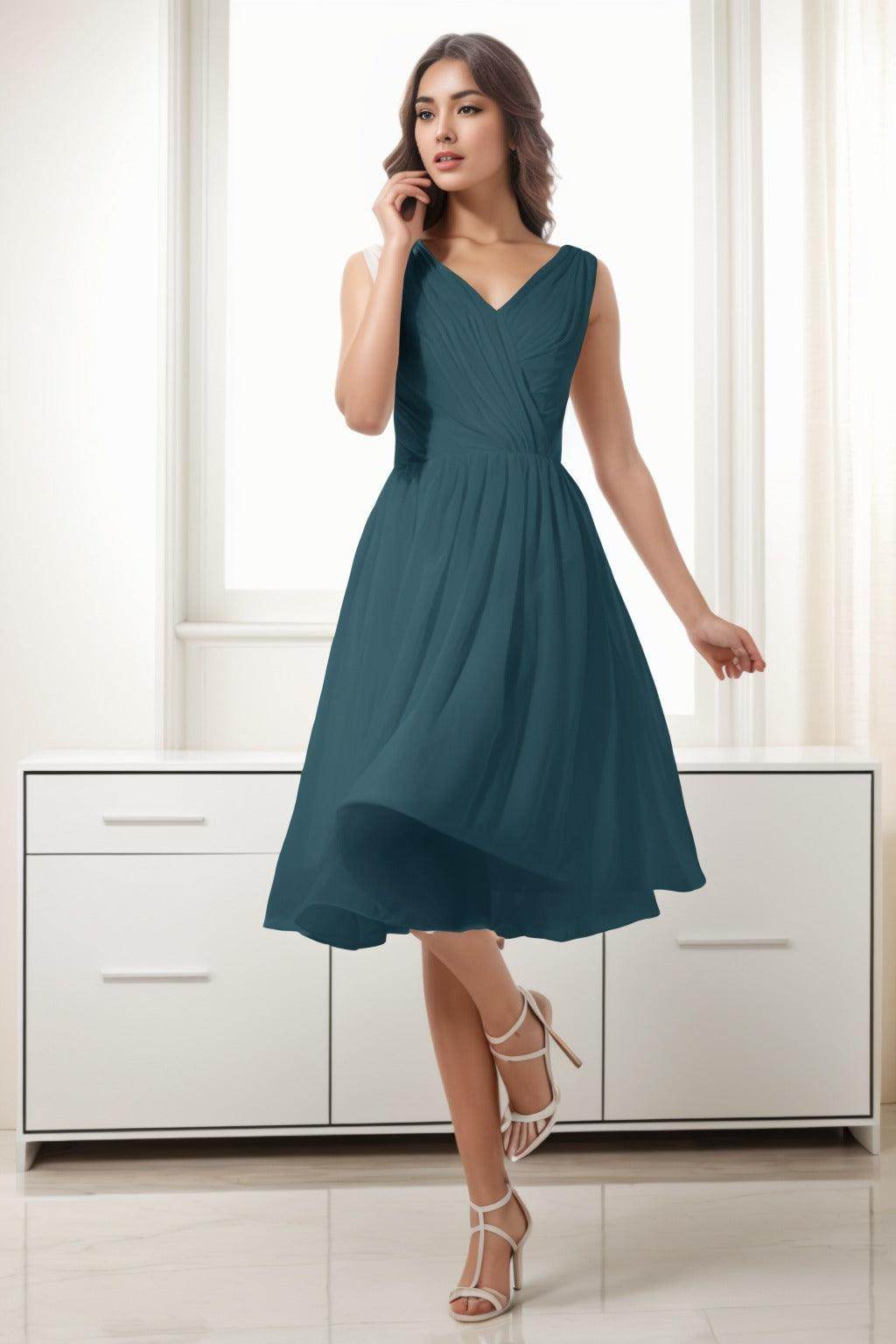 A-Line Tea Length Chiffon Homecoming Dresses CS0528