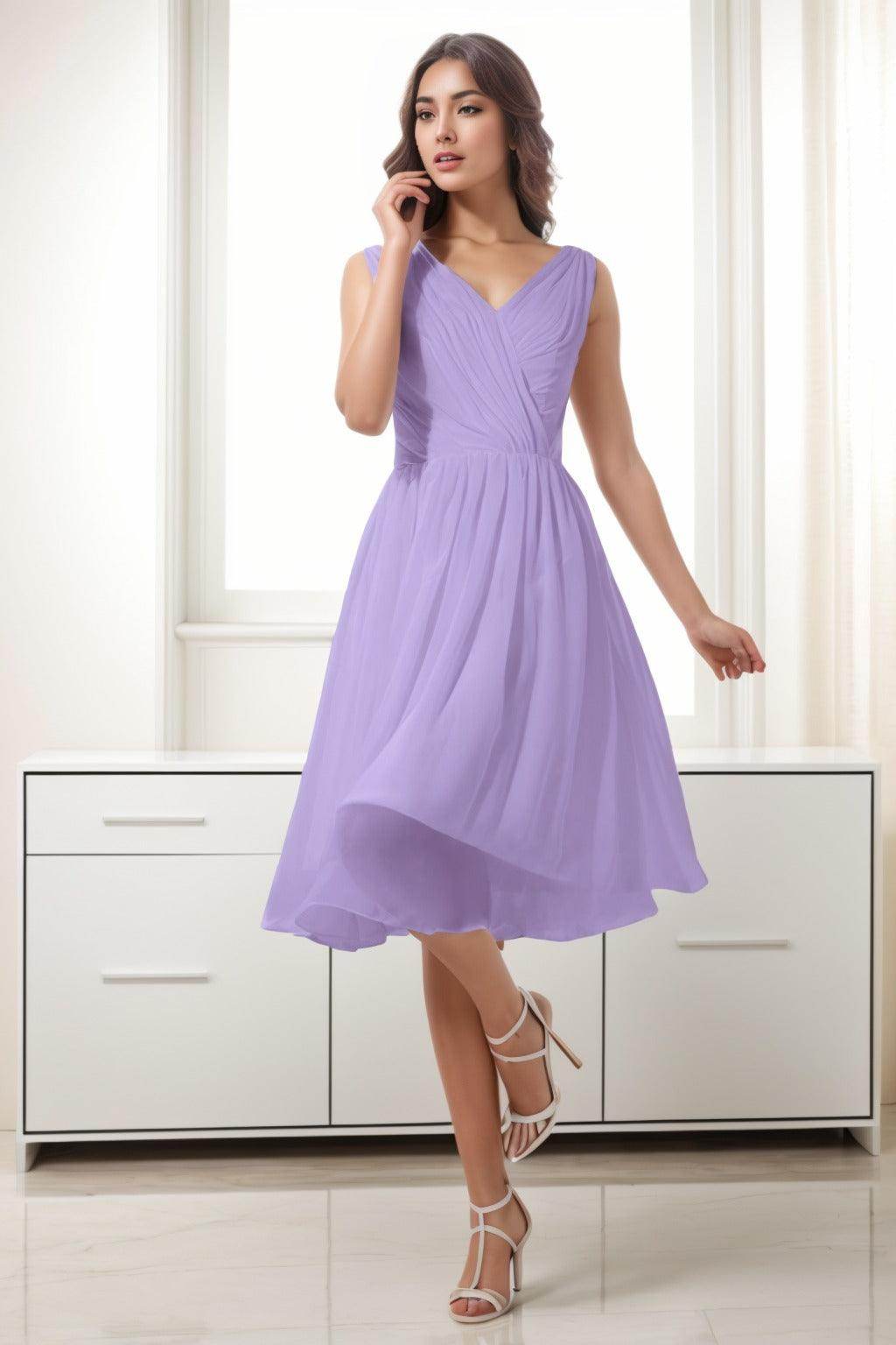 A-Line Tea Length Chiffon Homecoming Dresses CS0528