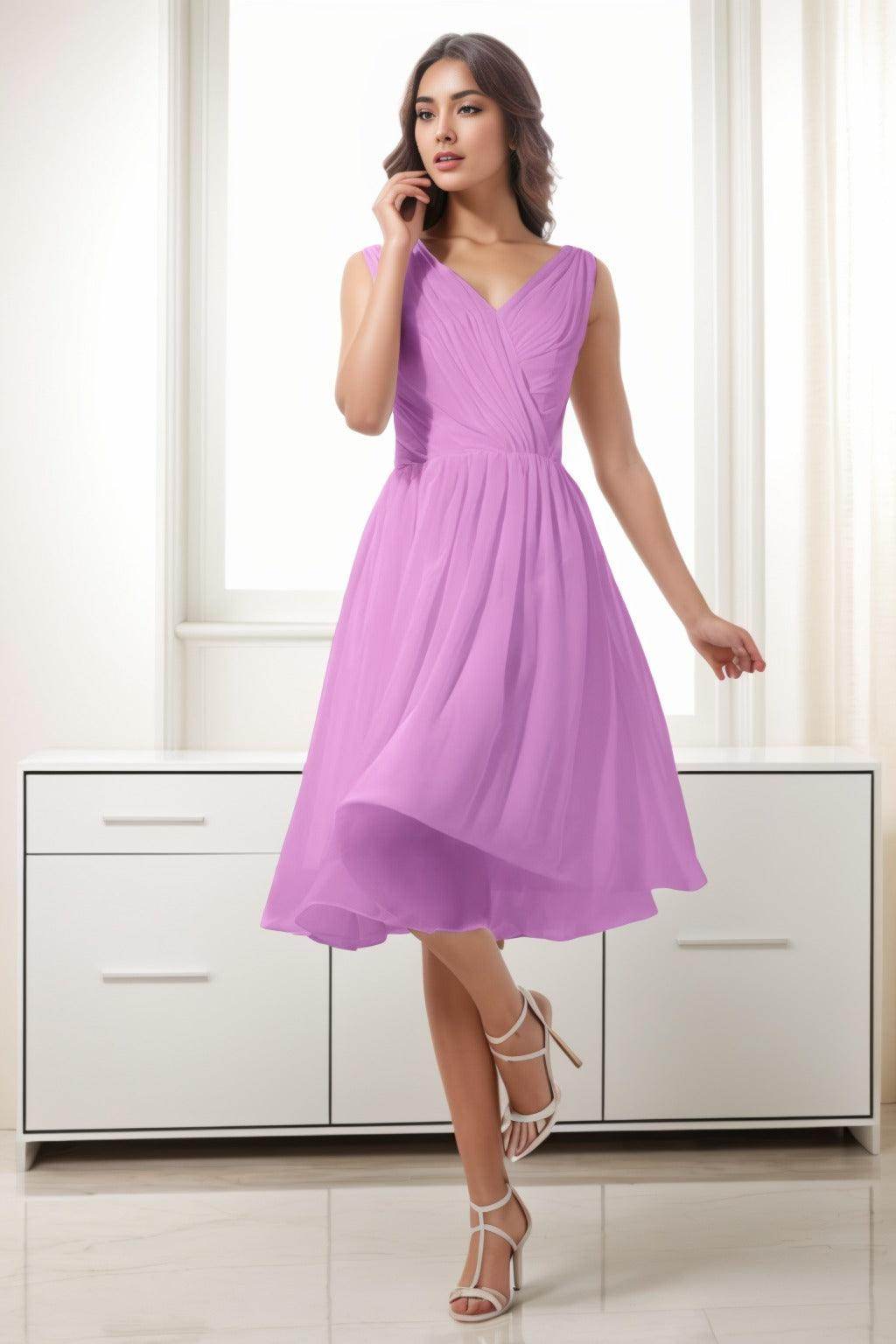 A-Line Tea Length Chiffon Homecoming Dresses CS0528