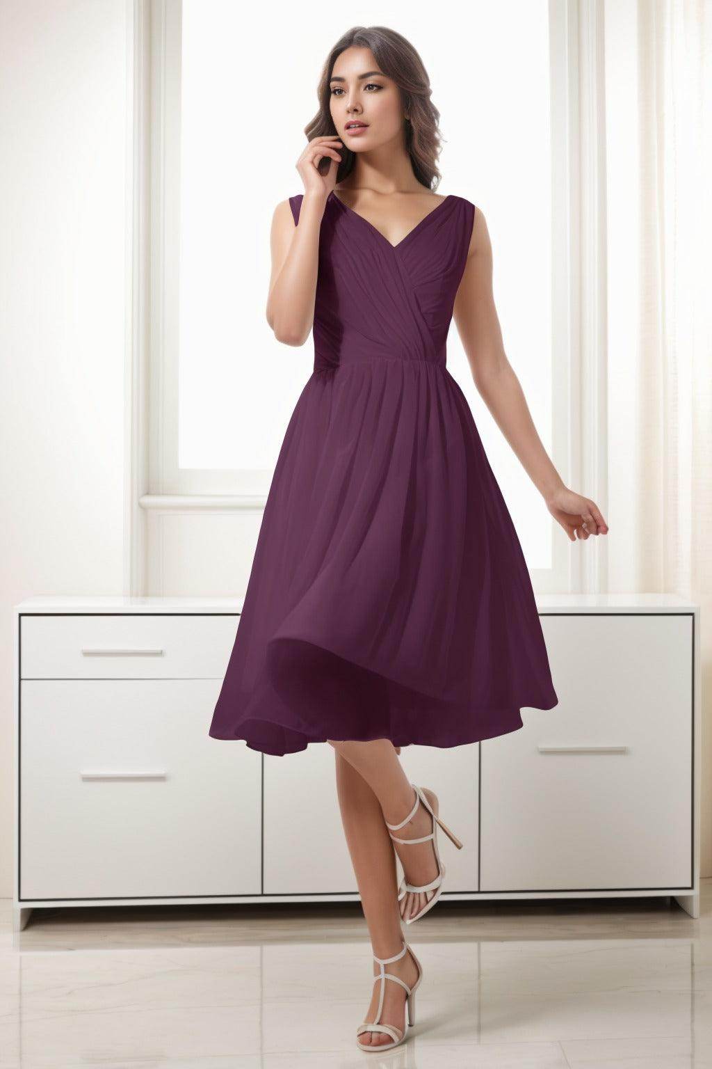 A-Line Tea Length Chiffon Homecoming Dresses CS0528