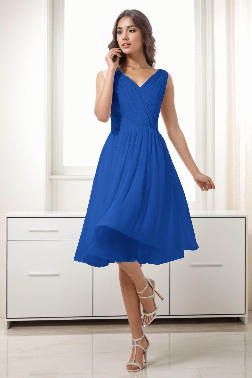 A-Line Tea Length Chiffon Homecoming Dresses CS0528