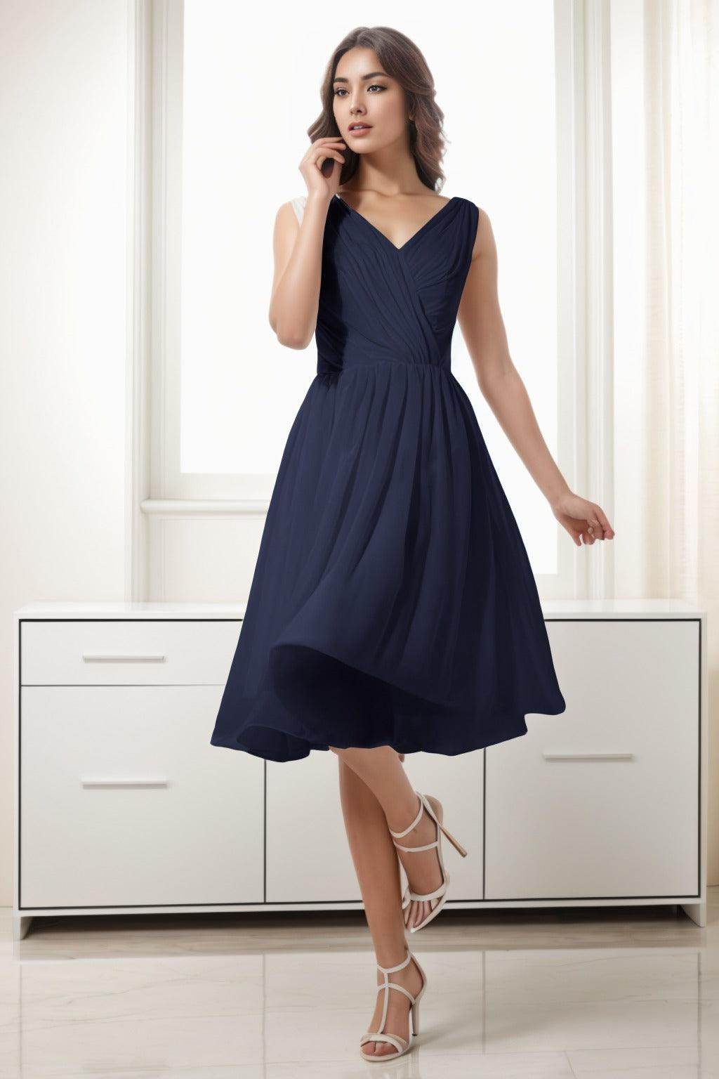 A-Line Tea Length Chiffon Homecoming Dresses CS0528