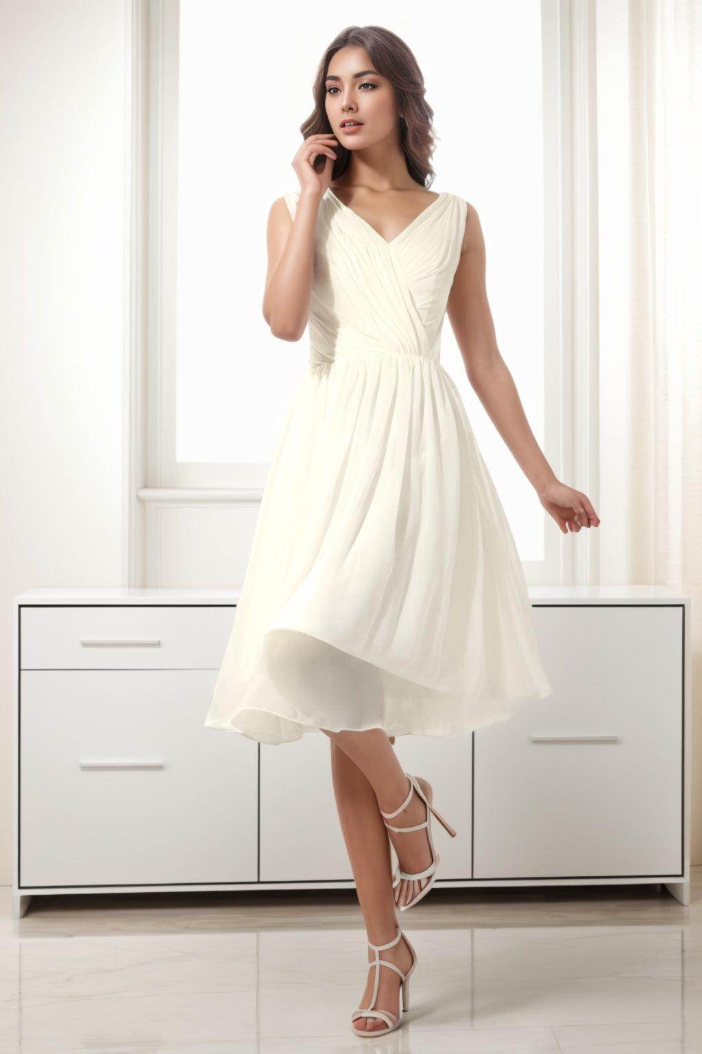 A-Line Tea Length Chiffon Homecoming Dresses CS0528